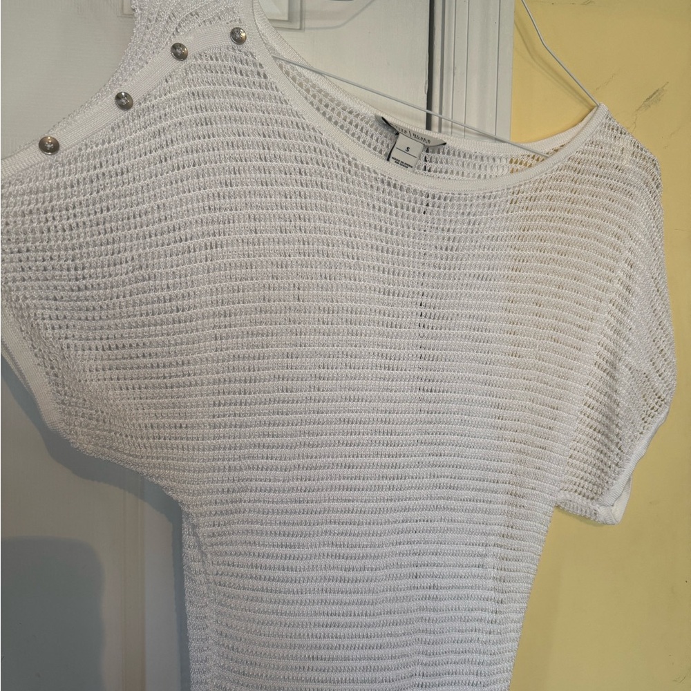 White House Black Market Women’s Cream color mesh Tunic w/mini scoop neck size S - Picture 16 of 16